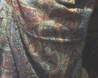 Vintage Black Red Paisley Brocade Pashmina Scarf Wrap Shawl