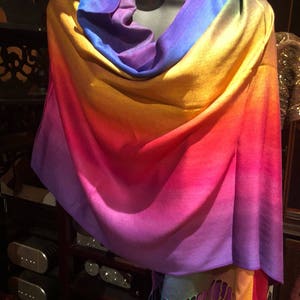 Vintage Rainbow Pride Brocade Pashmina Scarf Wrap Shawl