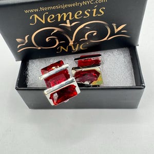 Vintage Red Silver Cuff Links