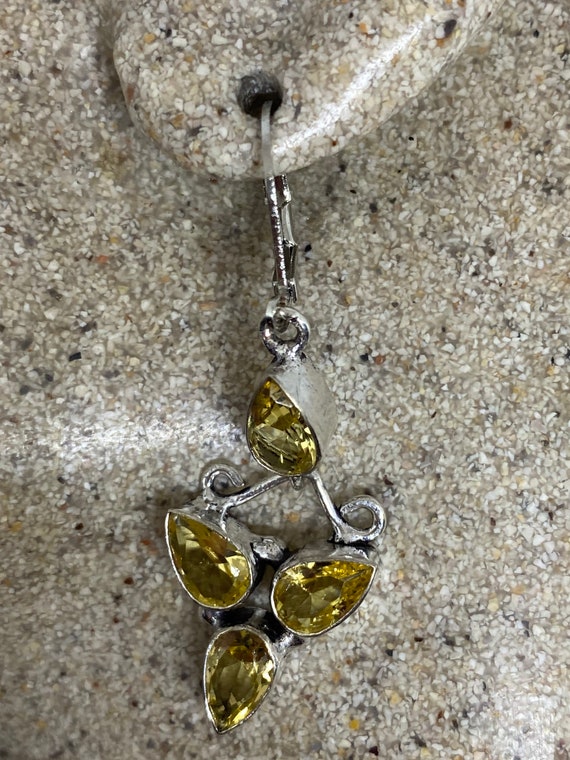 Vintage Citrine Earrings 925 Sterling Silver Deco… - image 2