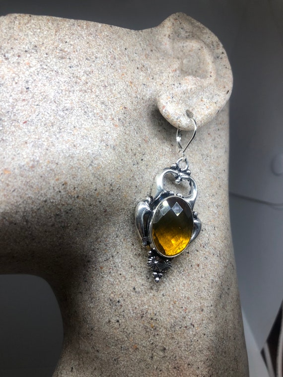 Vintage Yellow Glass 925 Sterling Silver Leverback - image 5