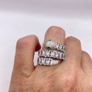 Vintage  Sterling Silver Adjustable Crystal Snake Ring