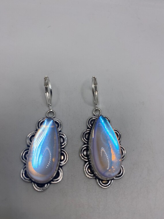 Vintage Opal Glass Silver Dangle Earrings Chandel… - image 6