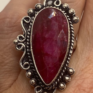Vintage Handmade Raw Pink Ruby Silver Gothic Ring