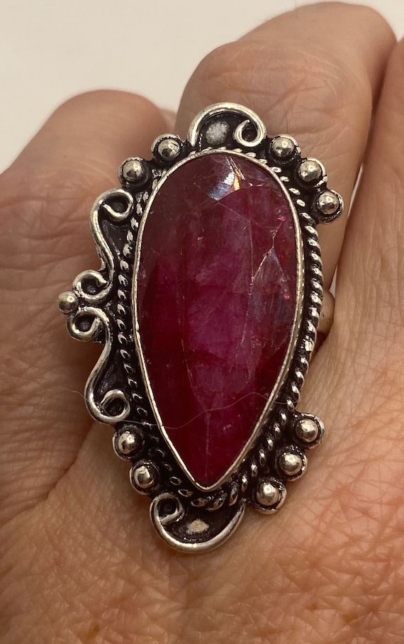 Vintage Handmade Raw Pink Ruby Silver Gothic Ring - image 1