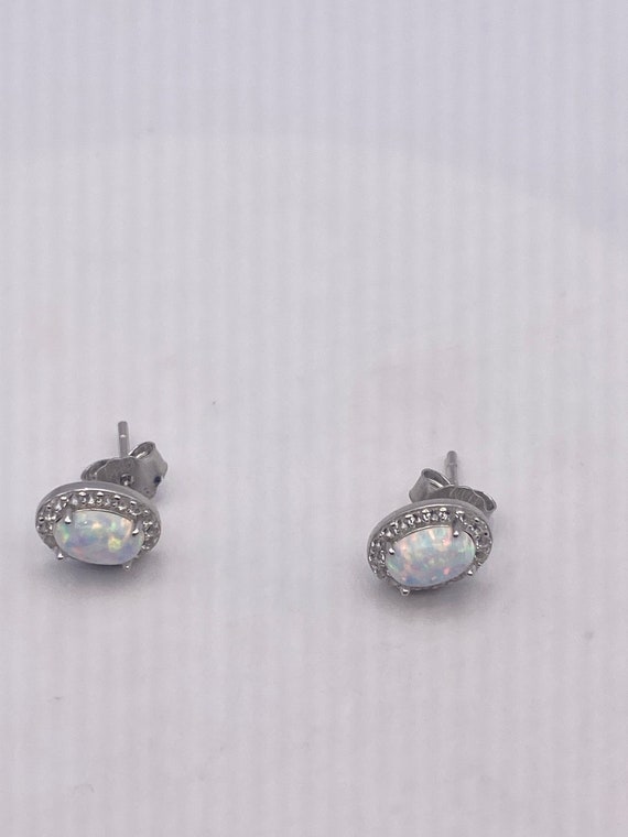 Vintage Opal Earrings 925 Sterling Silver Stud Bu… - image 5