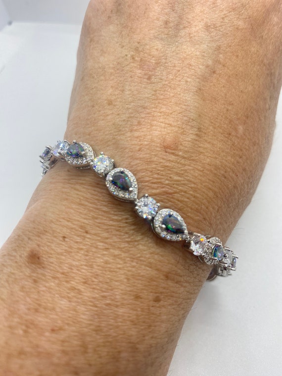 Vintage Silver Tennis Bracelet | Blue Mystic Topa… - image 1