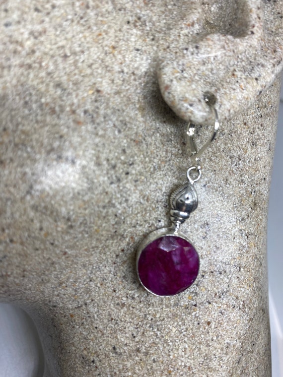 Vintage Raw Ruby LeverBack 925 Sterling Silver Ea… - image 7