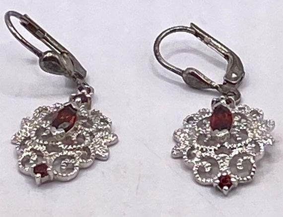 Vintage Bohemian Garnet Dangle Earrings 925 Sterl… - image 6