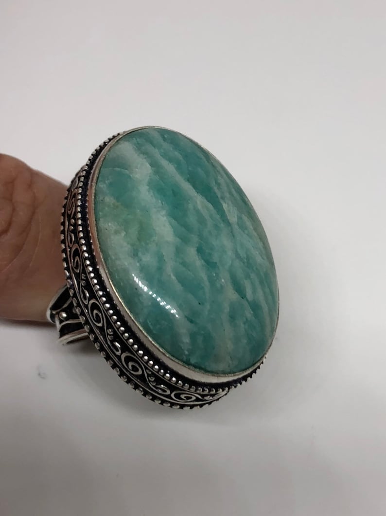 Vintage geniune blue Amazonite Silver Ring