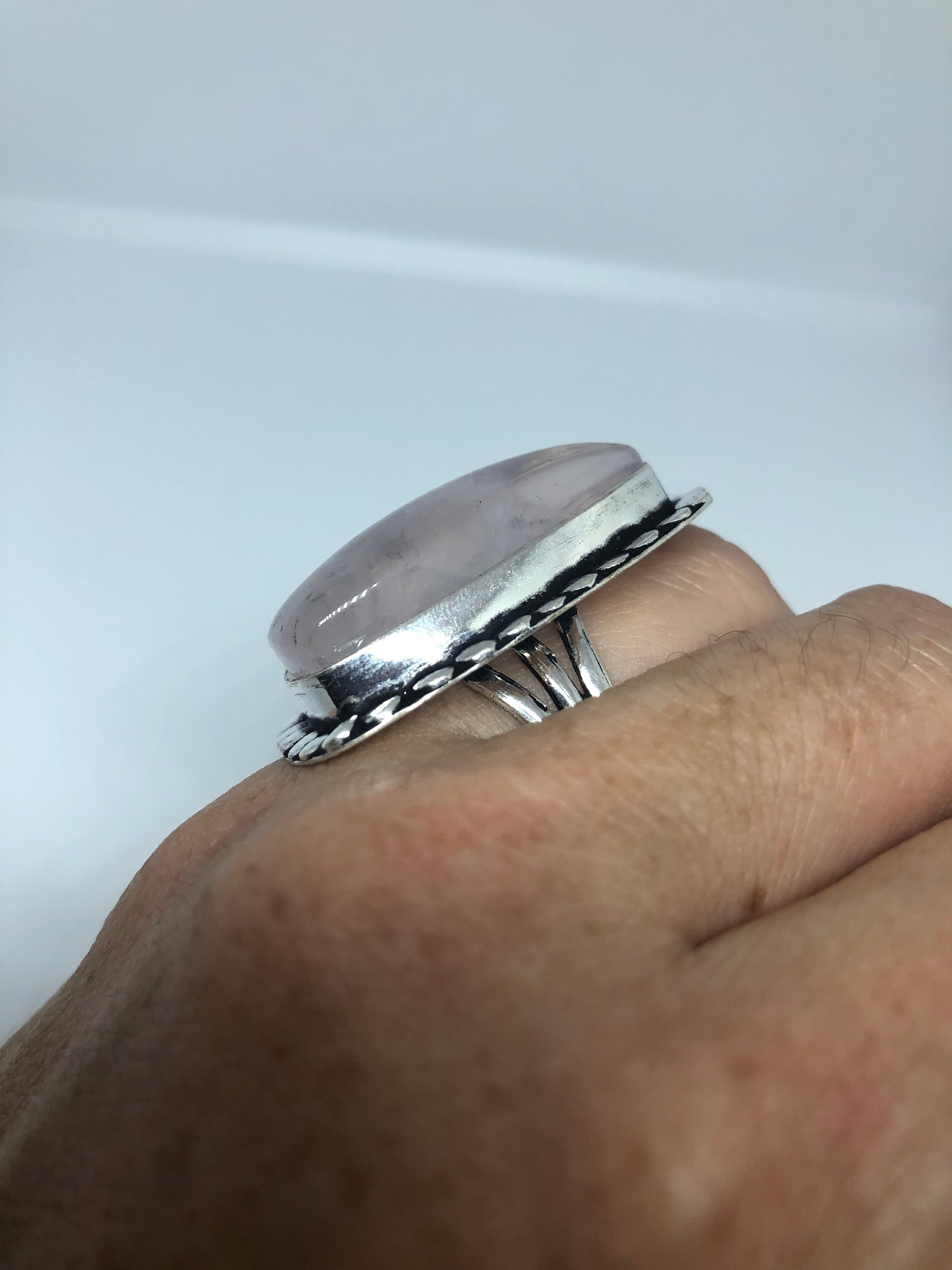 Bague Vintage Argent 925 Et Quartz Rose - Très Chic - Occasion - Unisexe