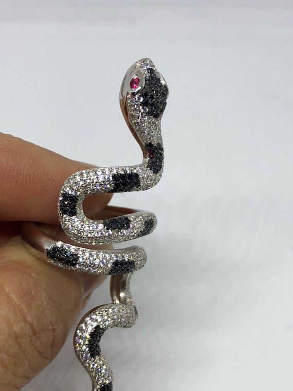 Vintage  Sterling Silver Adjustable Crystal Snake… - image 7