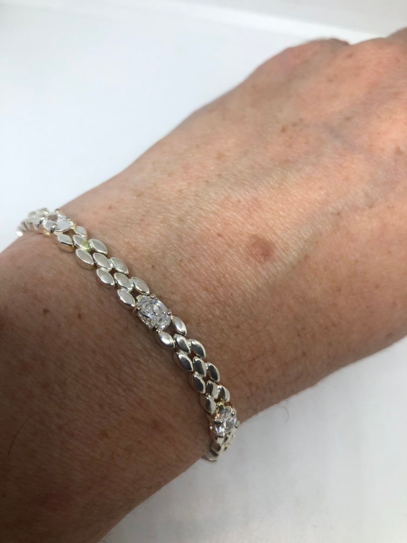Handmade Genuine White Sapphires Rhodium Finished 925 Sterling Silver Tennis Bracelet
