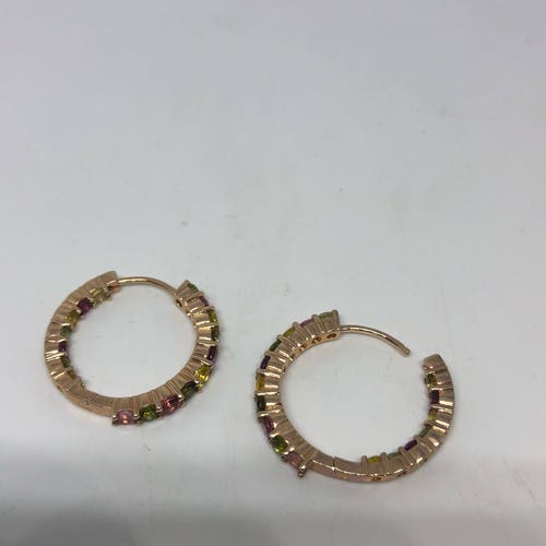 Vintage Genuine Miixed color Tourmaline 925 Sterling Silver Rose outlet Gold Finish Chandler Dangle Hoop Earrings
