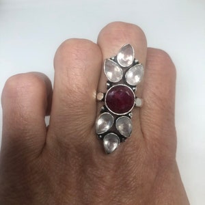 Vintage Echter Rosenquarz Rubin Ring Silber Statement