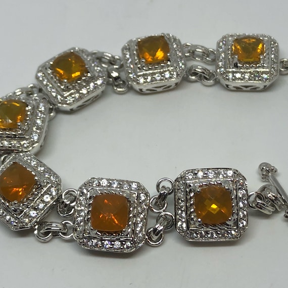 Vintage Orange Fire Opal Bracelet 925 Sterling Si… - image 5