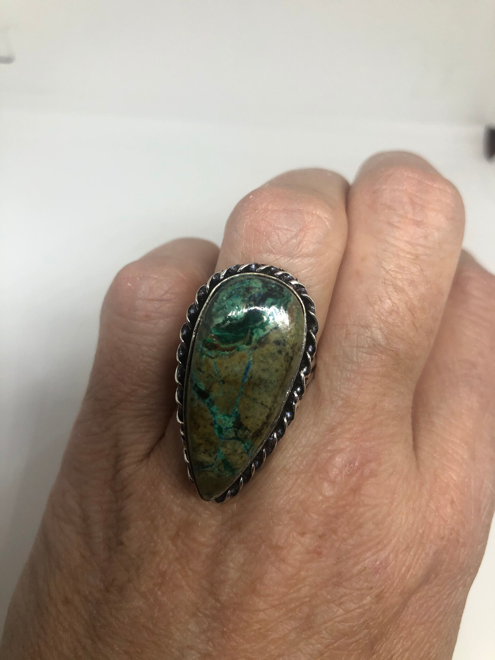 Vintage Green Agate Silver ring size 7 Etsy