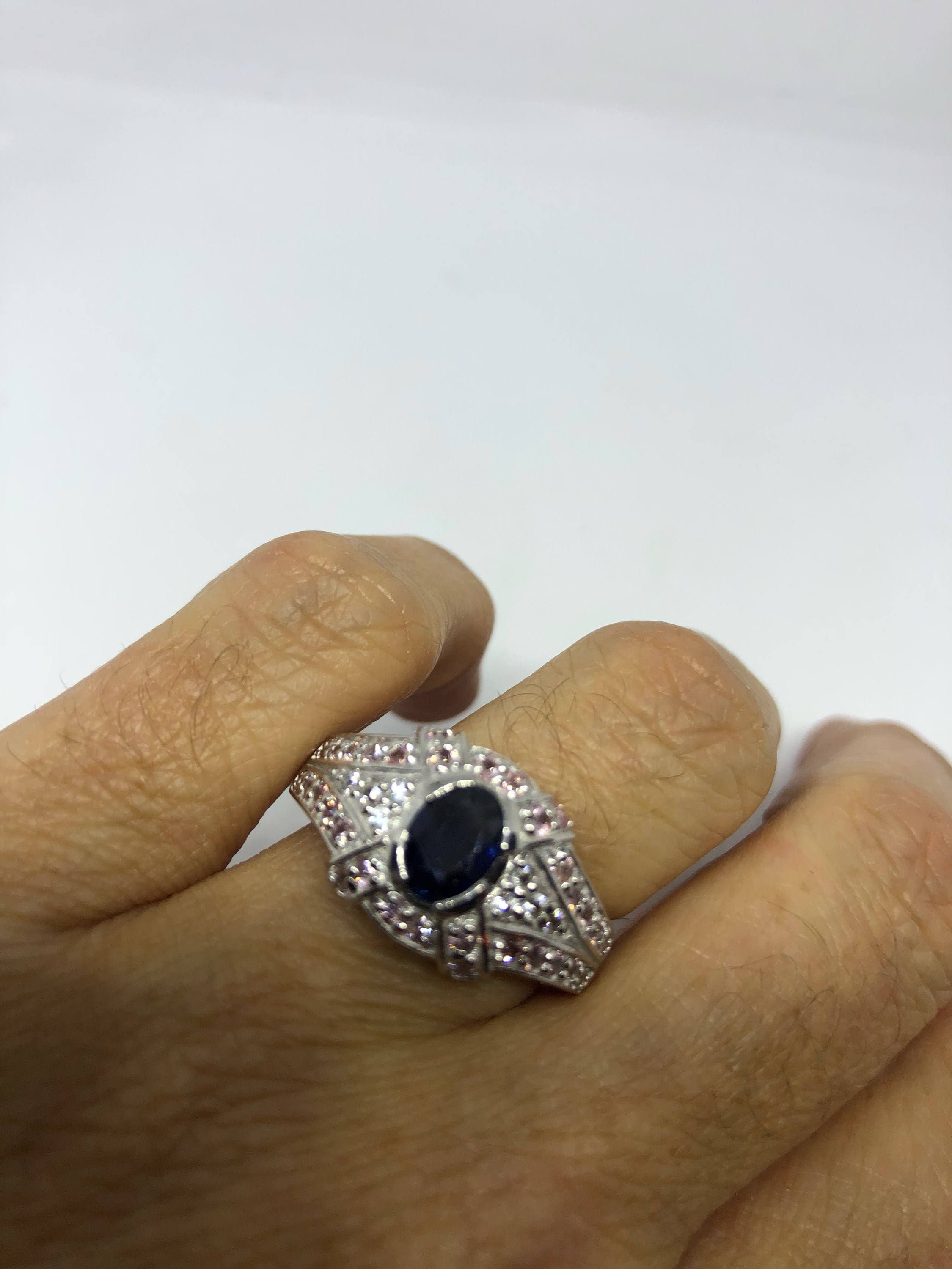 Vintage Handmade Deep Blue Sapphire and White 925 Sterling Silver Gothic  Ring - Etsy
