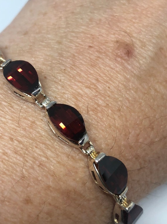 Vintage Bohemian Red Garnet Bracelet 925 Sterling 