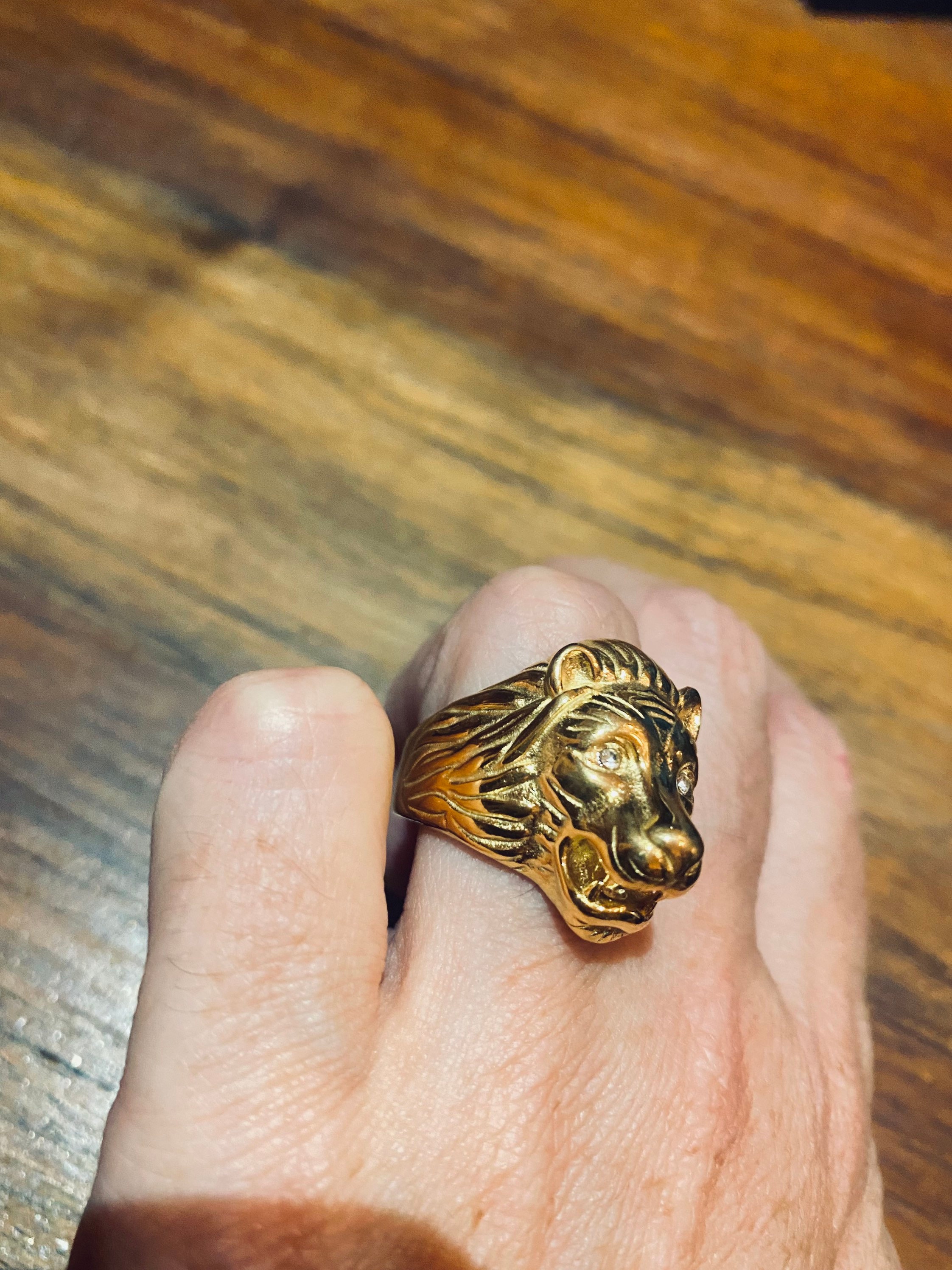 Vintage Gothic Gold Finished Austrian Crystal Stainless Steel Lion