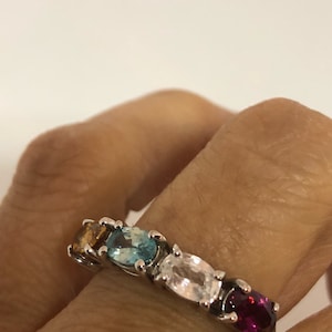 Vintage Mixed Genuine Gemstones 925 Sterling Silver  Ring