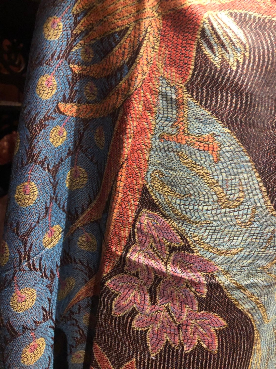 Vintage Blue Peacock Feather Brocade Pashmina Scarf Wrap Shawl | Etsy