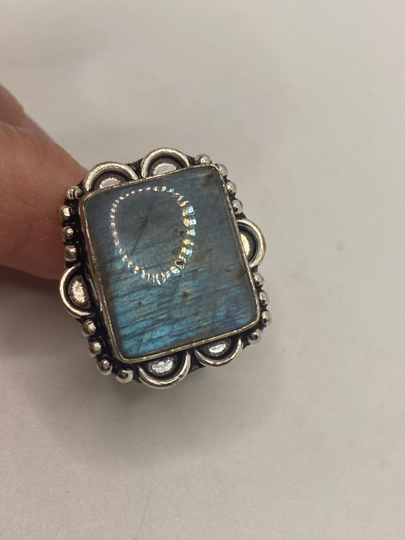 Vintage Blue Rainbow Labradorite Silver Statement… - image 5