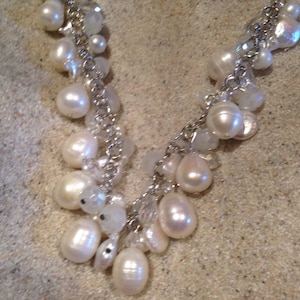 Hand Wrapped Pearl and Crystal Necklace