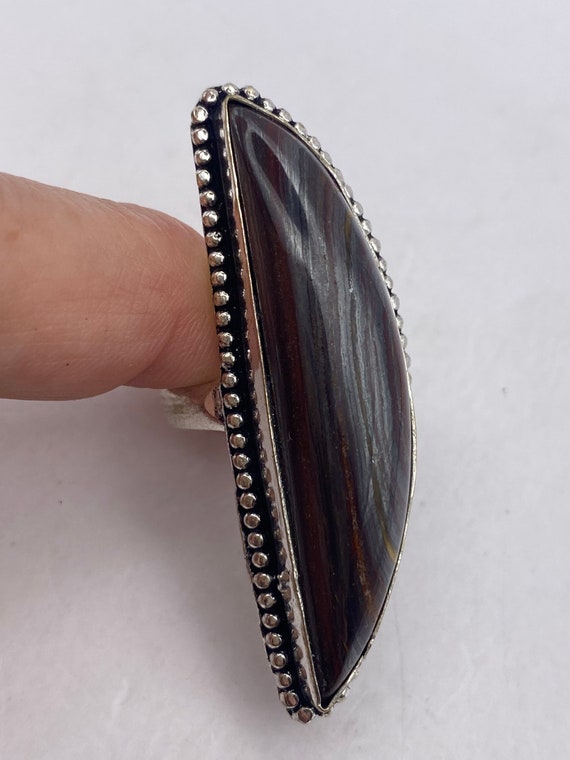 Vintage Large Red Tigers Eye Agate Silver Ring - image 3