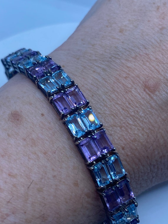 Vintage Amethyst Blue Topaz 925 Sterling Silver T… - image 1