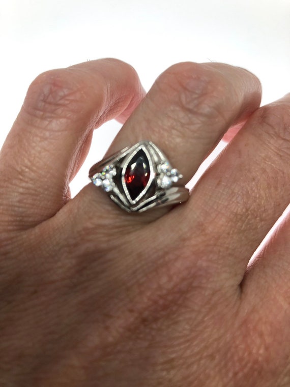 Vintage Bohemian Garnet Ring White Sapphire 925 S… - image 3