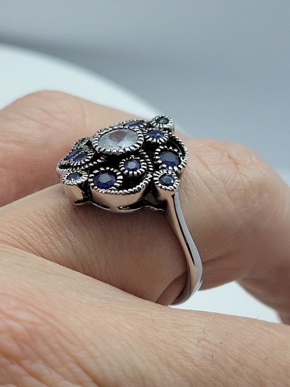 Vintage White Sapphire and Blue Sapphire Ring in … - image 2