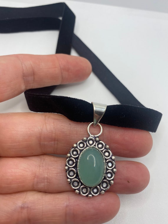 Vintage Green Jade Silver Necklace - image 7