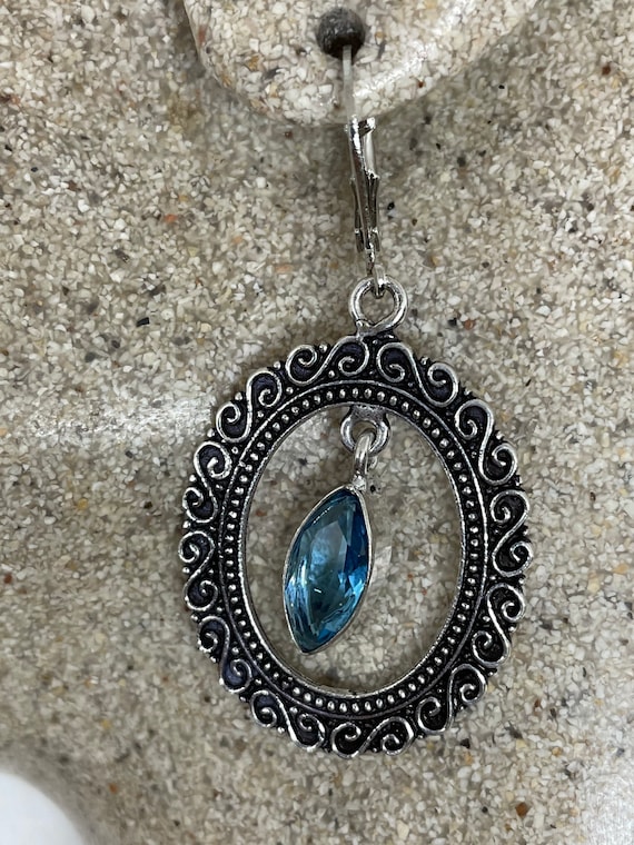 Vintage Genuine Blue Topaz 925 Sterling Silver Lever Back Earrings