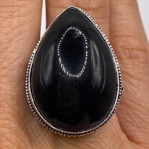 Vintage Black Onyx Silver Cocktail Ring Size 6.5