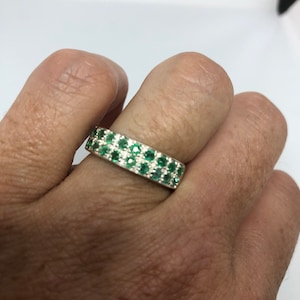 Vintage Handmade Genuine Green Emerald 925 Sterling Silver Gothic Ring