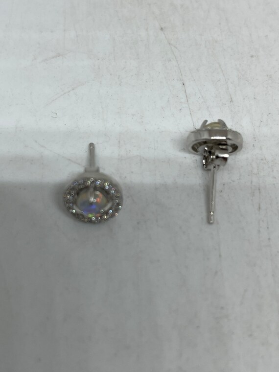 Vintage Opal Earrings 925 Sterling Silver Stud Bu… - image 6