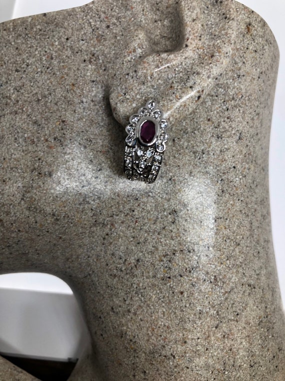 Vintage Handmade Sterling Silver Deep Pink Ruby E… - image 5