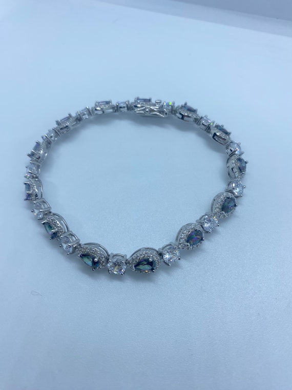 Vintage Silver Tennis Bracelet | Blue Mystic Topa… - image 2