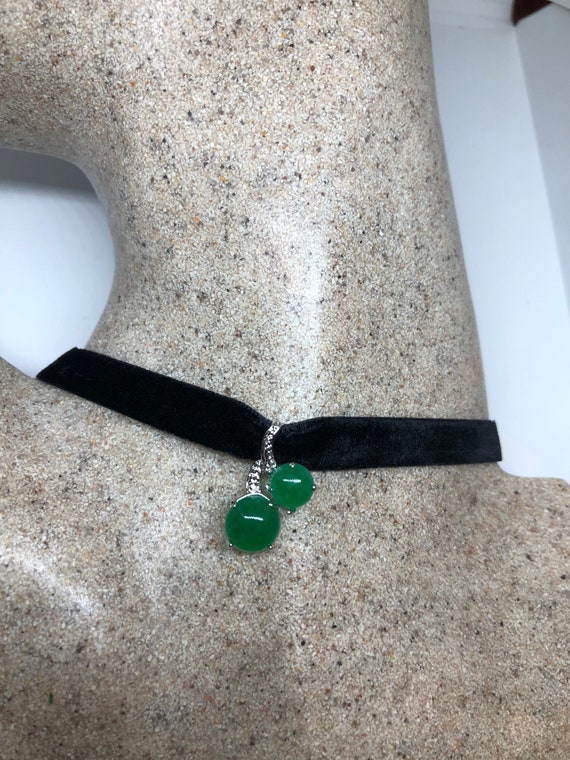 Vintage Green Jade Choker Silver Finish Necklace … - image 1
