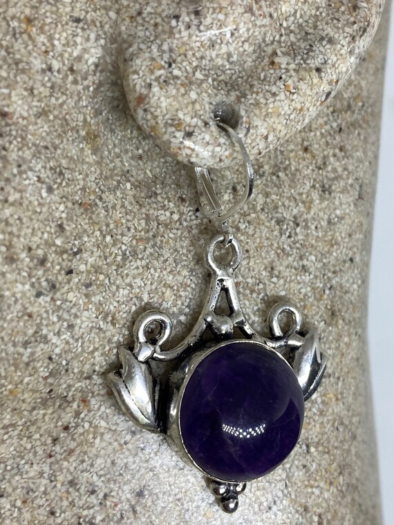 Vintage Purple Amethyst Earrings 925 Sterling Sil… - image 3