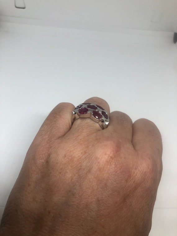 Vintage Pink Ruby 925 Sterling Silver Band Ring - image 7