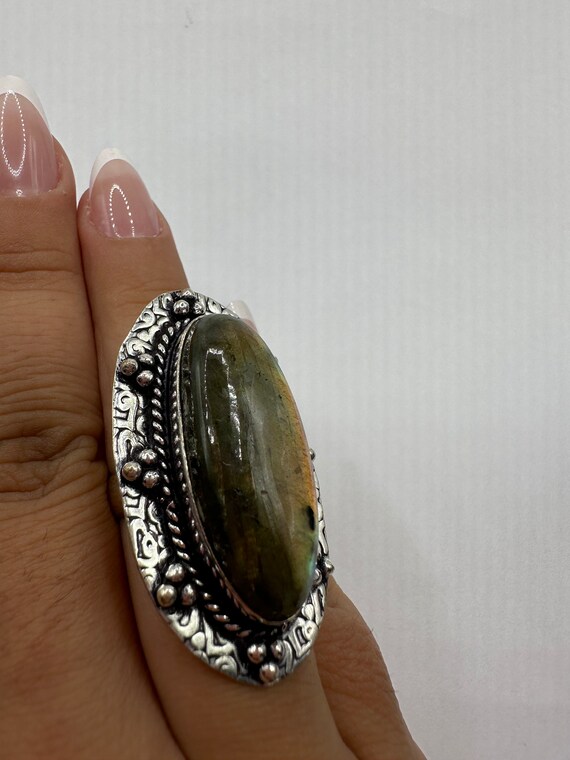 Vintage Large Labradorite Rainbow Moonstone Stone… - image 2