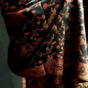 Vintage zwart-rode paisleybrokaat pashmina-sjaal omslagdoek