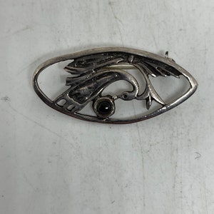 Vintage Pin Black Onyx 925 Sterling Silver Brooch
