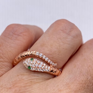 Vintage  Sterling Silver Adjustable Crystal Snake Ring