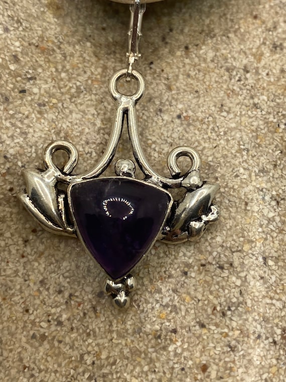 Vintage Purple Amethyst Earrings 925 Sterling Sil… - image 1