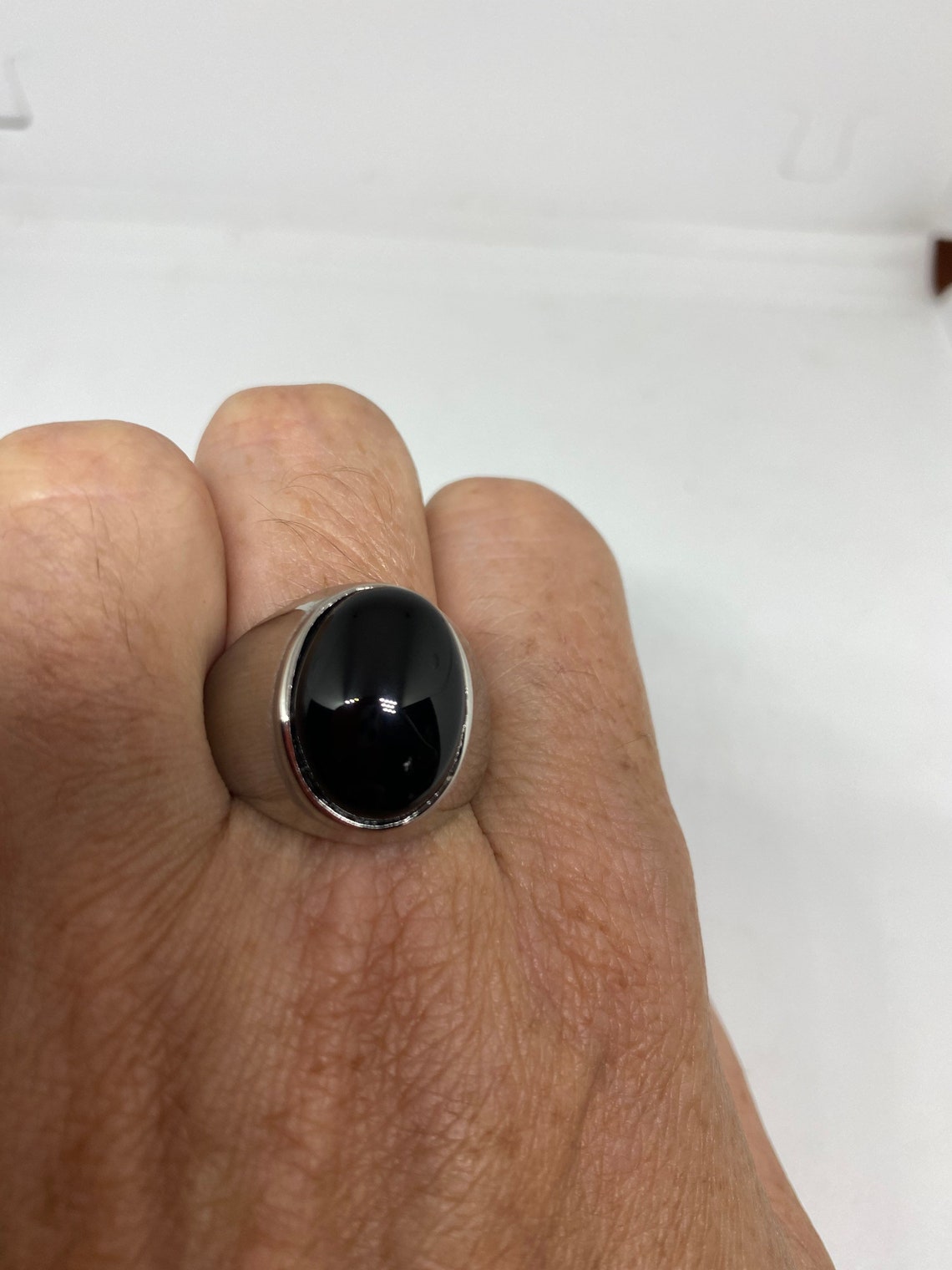 Vintage Black Onyx Stainless Steel Mens Ring - Etsy