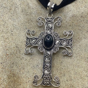 Vintage Black Onyx Cross Choker Necklace