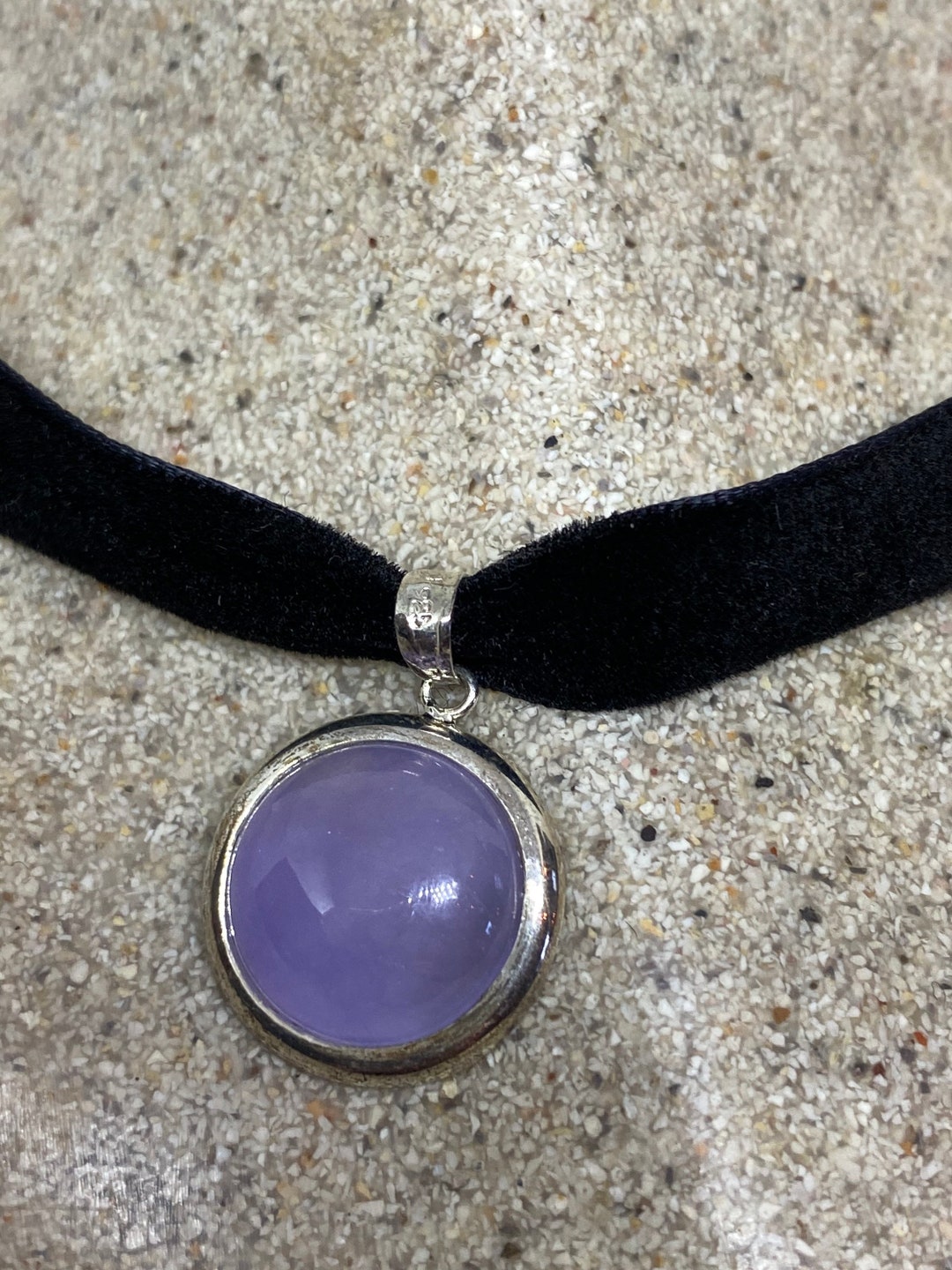 Vintage Purple Jade Choker 925 Sterling Silver Pendant - Etsy